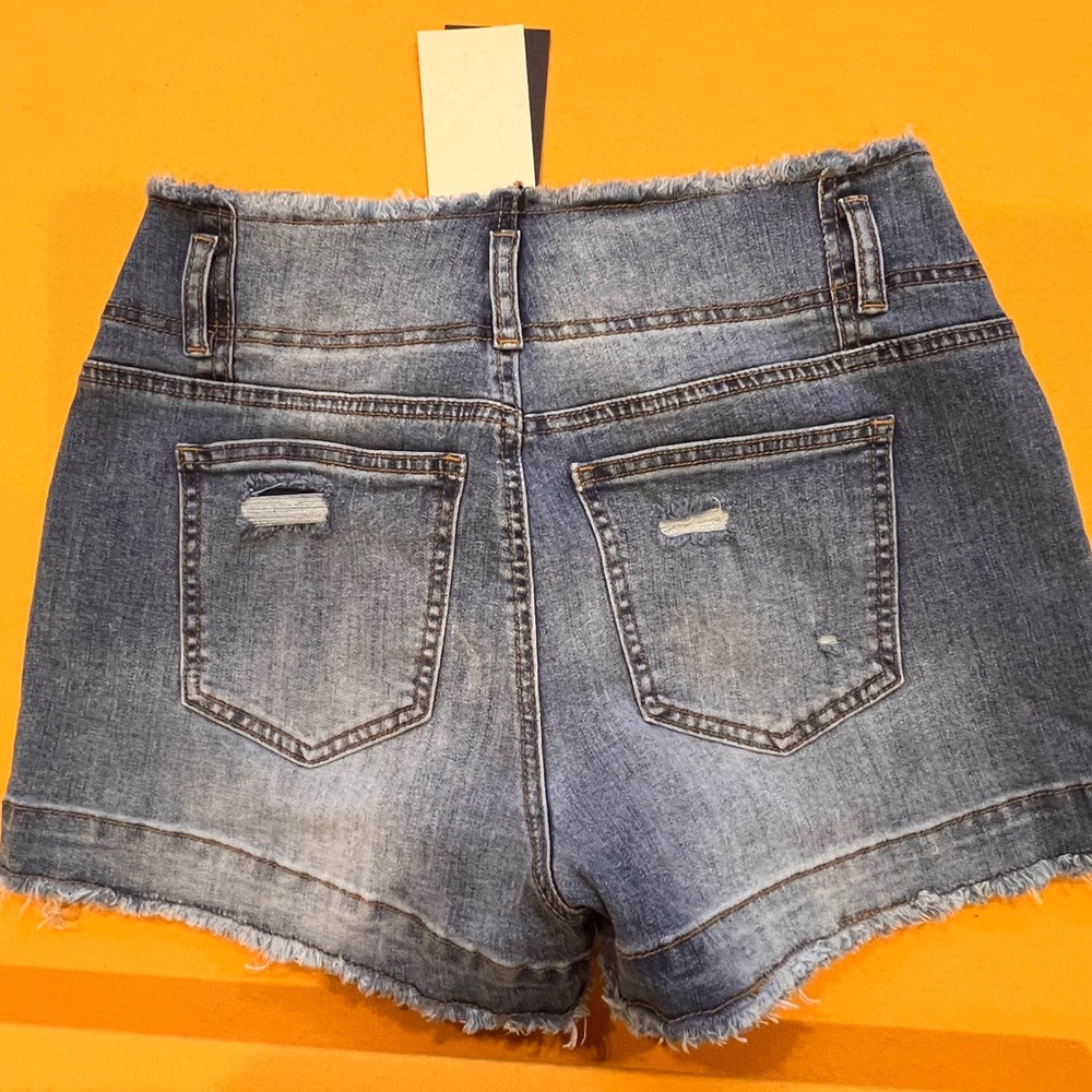 Trendy Blue Distressed Jean Shorts